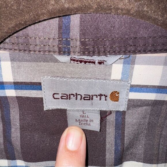 Carhartt Essential Plaid Open Collar Short Sleeve Shirt Long Length Tall - Picture 3 of 4